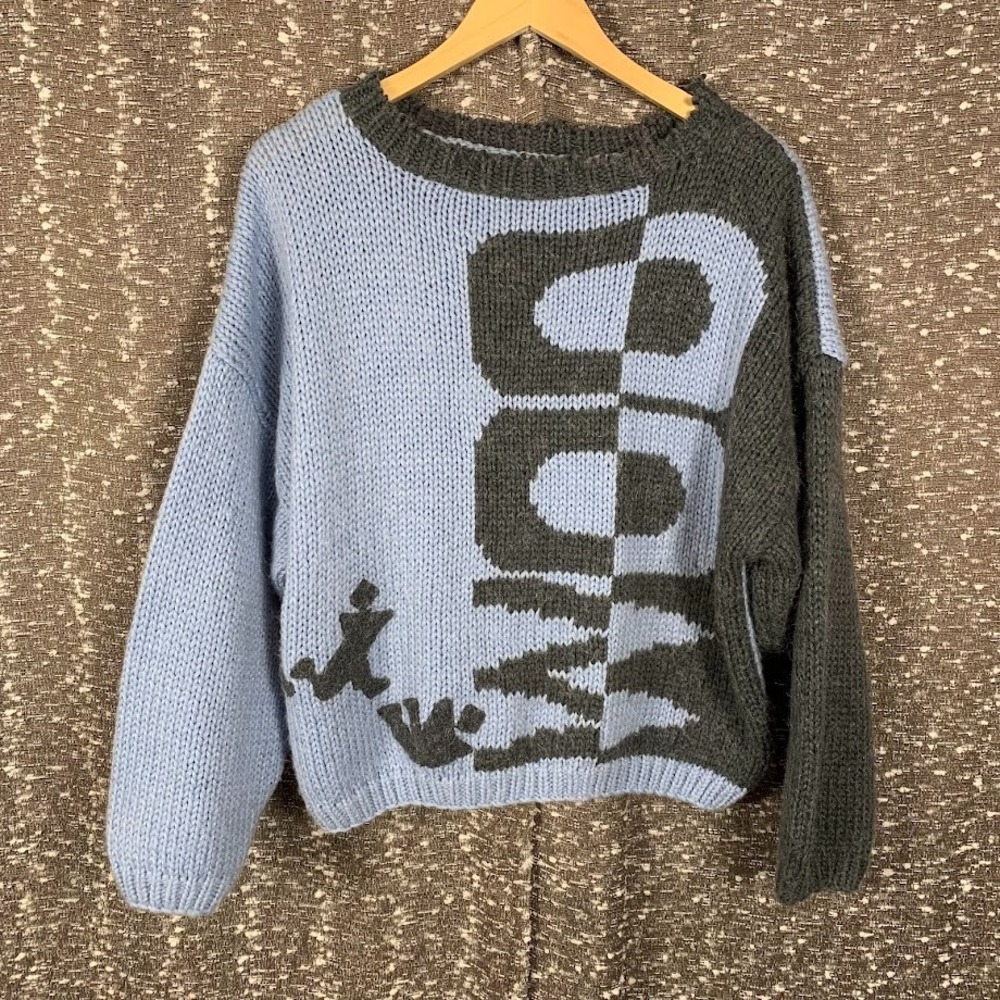 Vintage‎ Kitty Hawk Colorblock Knit Sweater Blue/Gray Artsy Women's Medium